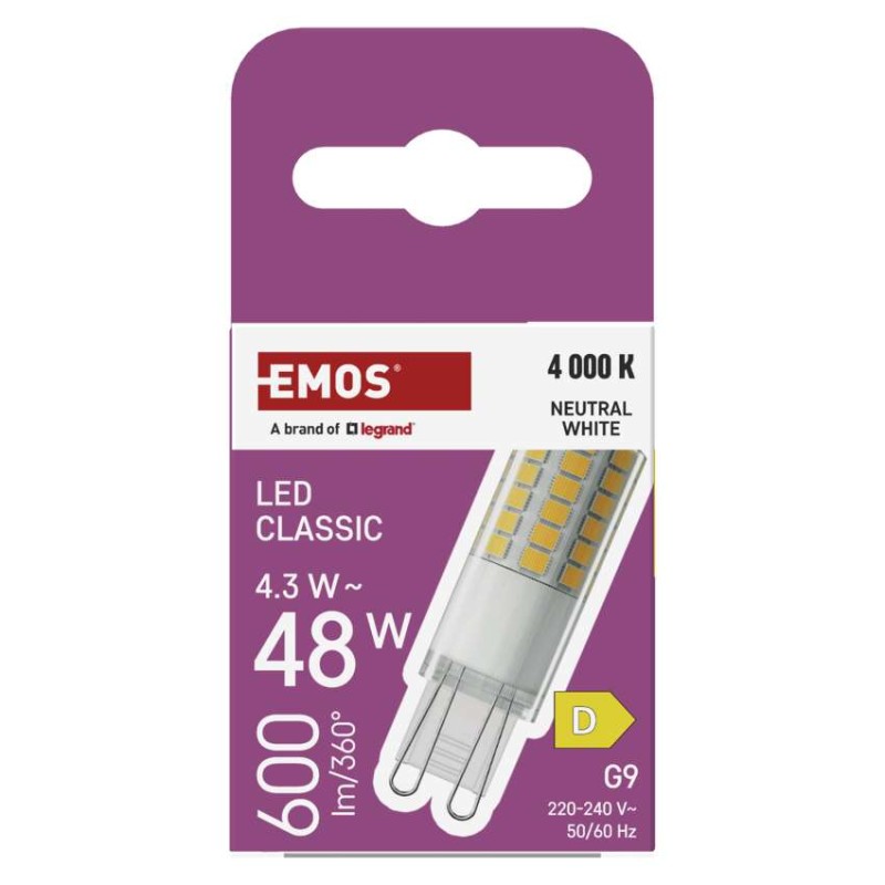 LED žarnica Classic JC / G9 / 4,3 W (48 W) / 600 lm / Nevtralna bel