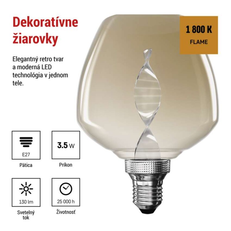 LED žiarovka DECO S123 / E27 / 3,5 W (14 W) / 130 lm / flame