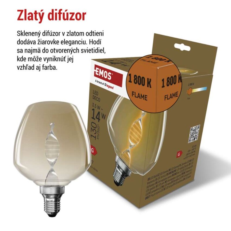 LED žiarovka DECO S123 / E27 / 3,5 W (14 W) / 130 lm / flame