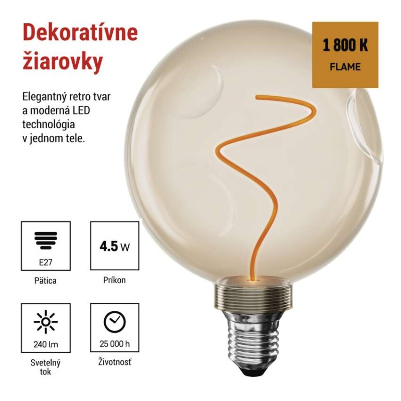LED žiarovka DECO CG125A / E27 / 4,5 W (24 W) / 240 lm / flame