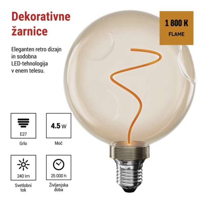 LED žarnica DECO CG125A / E27 / 4,5 W (24 W) / 240 lm / flame
