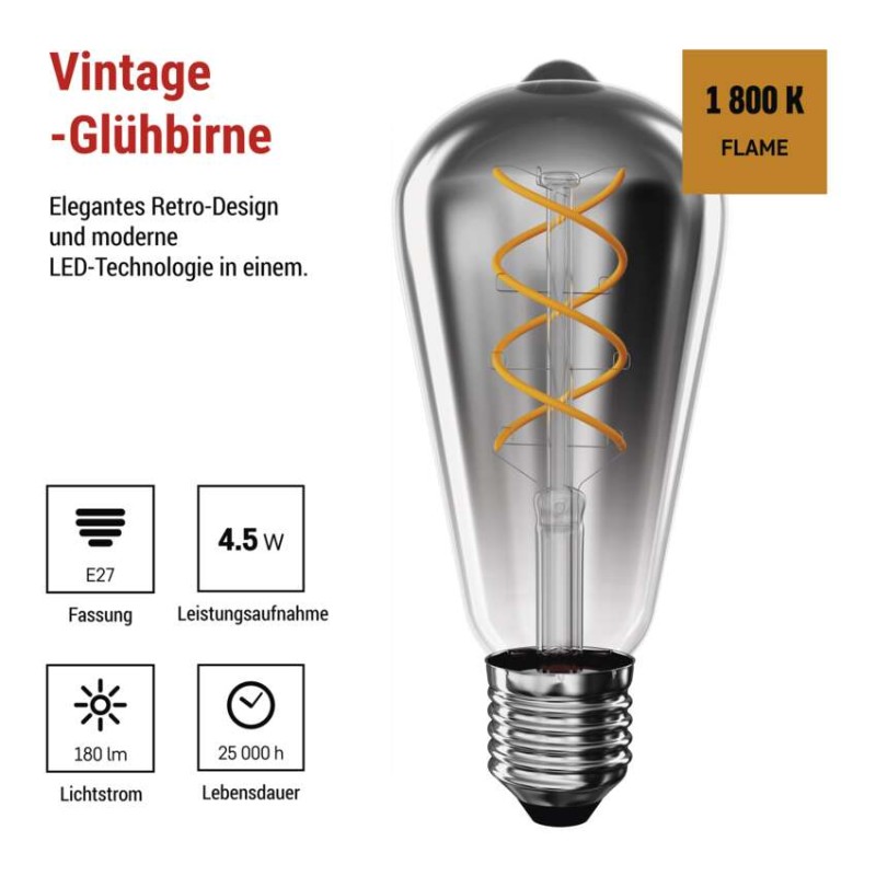 LED Lampe DECO SMOKED ST64 / E27 / 4,5 W (19 W) / 180 lm / flame