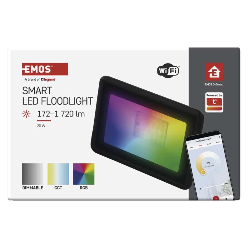 GOSMART LED prožektor 20W, 1720 lm, RGB+CCT, IP65