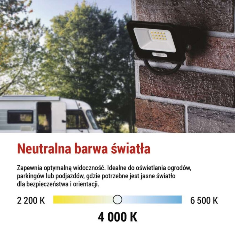 Naświetlacz LED GLARO 10W, czarny, IP65, 1000 lm, neutralna biel