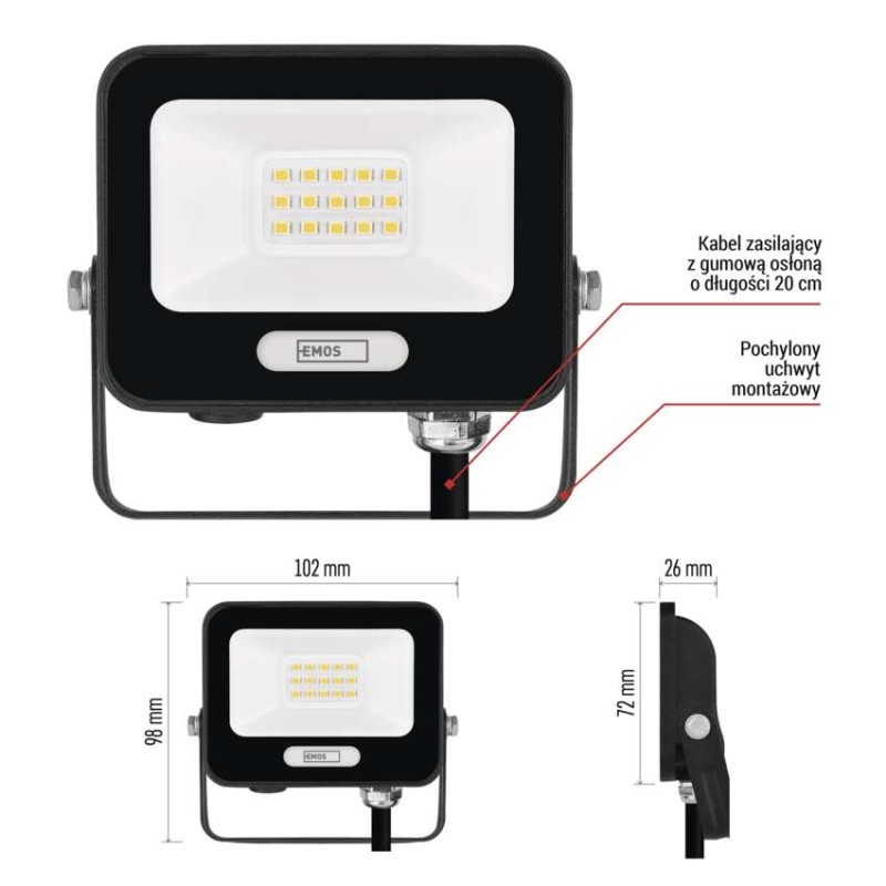 Naświetlacz LED GLARO 10W, czarny, IP65, 1000 lm, neutralna biel
