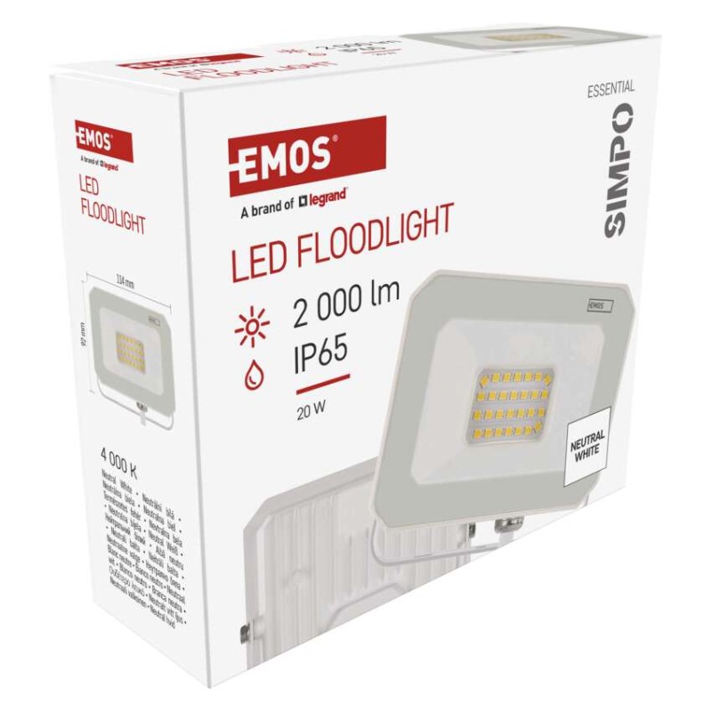 LED reflektor SIMPO 20W, weiß, IP65, 2000 lm, neutralweiß