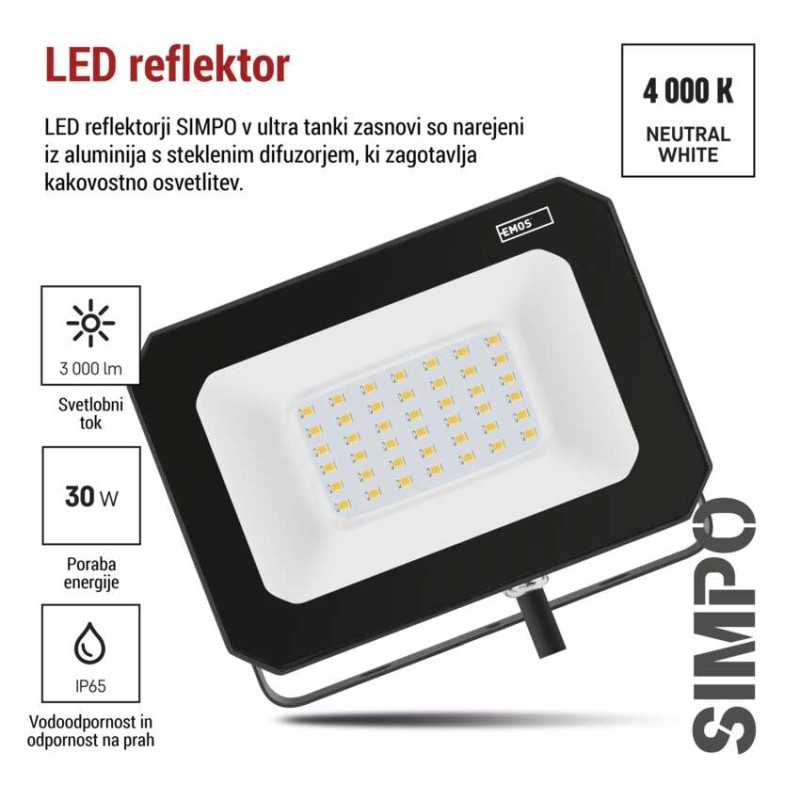 LED reflektor SIMPO 30 W nevtralna bela