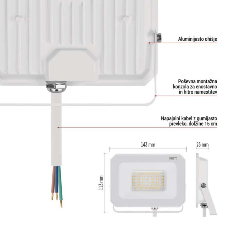 LED reflektor SIMPO 30W, bel, IP65, 3000 lm, nevtralna bela