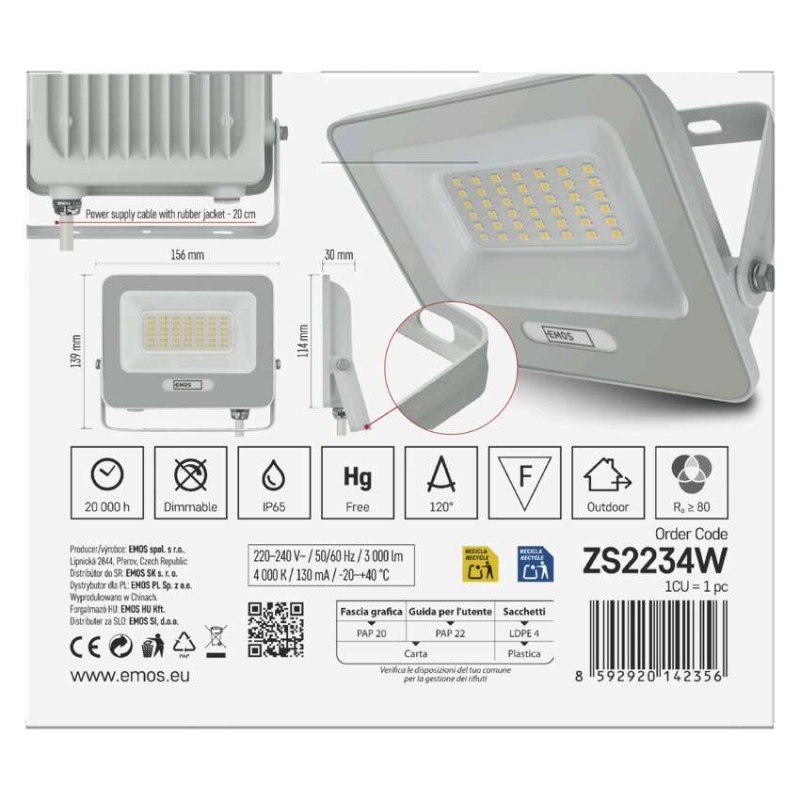Naświetlacz LED GLARO 30W, biały, IP65, 3000 lm, neutralna biel