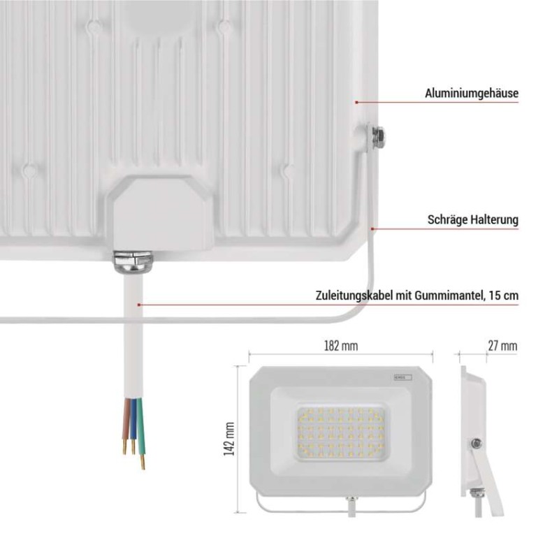 LED reflektor SIMPO 50W, weiß, IP65, 5000 lm, neutralweiß