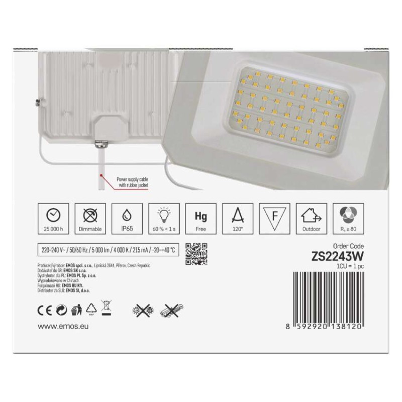 LED reflektor SIMPO 50W, weiß, IP65, 5000 lm, neutralweiß