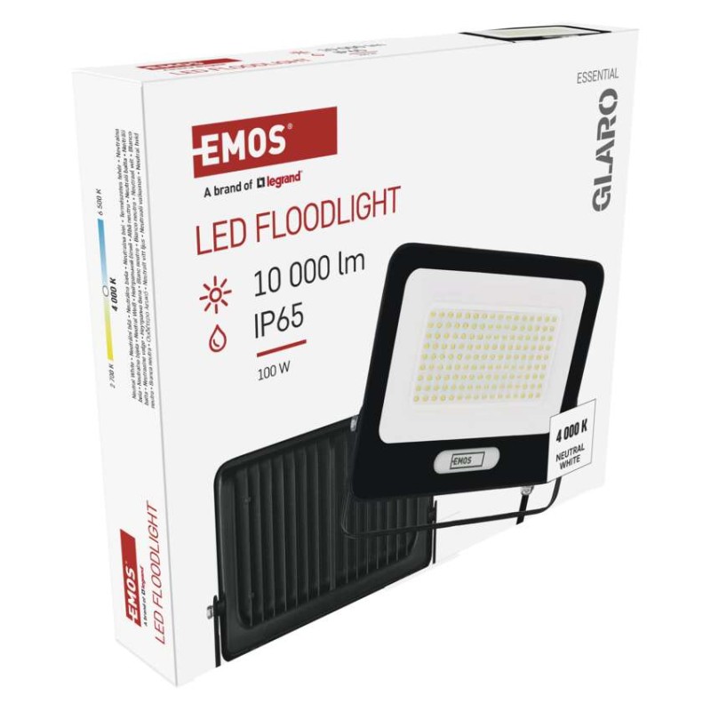 LED reflektor GLARO 100W, schwarz, IP65, 10000 lm, neutralweiß