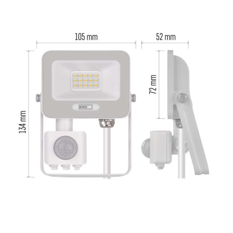 Naświetlacz LED GLARO PIR 10 W, biały, IP54, 1000 lm, neutralna biel