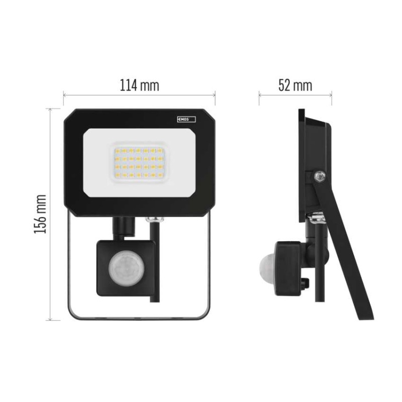 SIMPO LED prožektors ar kustības sensoru, 20 W, melns, neitrāli balts