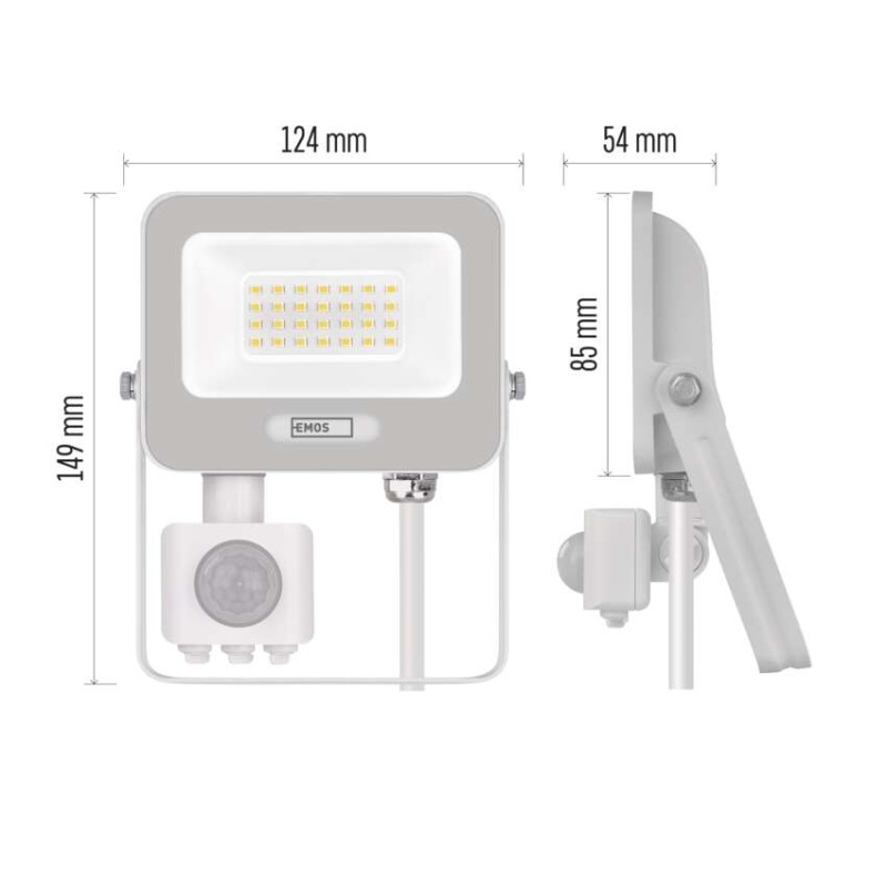 LED reflektor GLARO s pohybovým čidlem, 20 W, bílý, IP54, 2000 lm, neutrální bílá