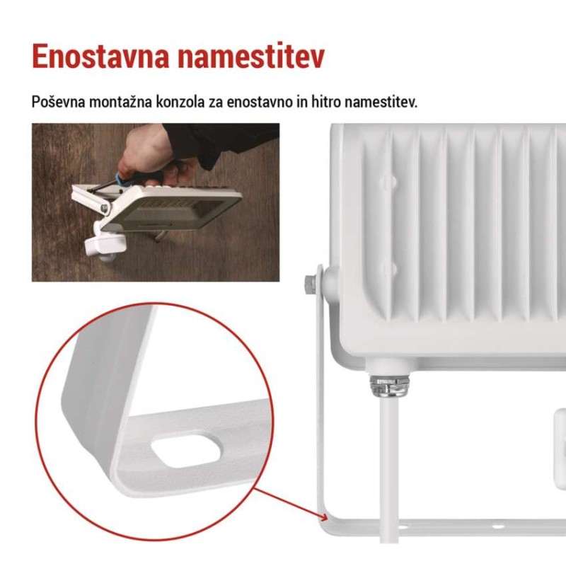 LED reflektor GLARO PIR 30 W, bel, IP54, 3000 lm, nevtralna bela