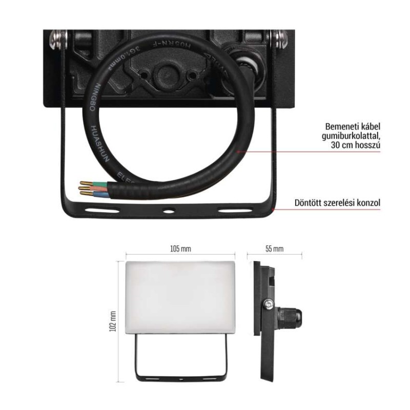 LED-es reflektor TAMBO, 10 W, 1000 lm, IP65, fekete