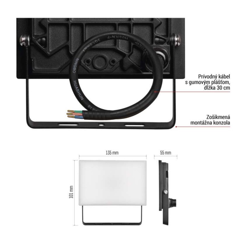 LED reflektor TAMBO, 20 W, 2000 lm, IP65, čierny