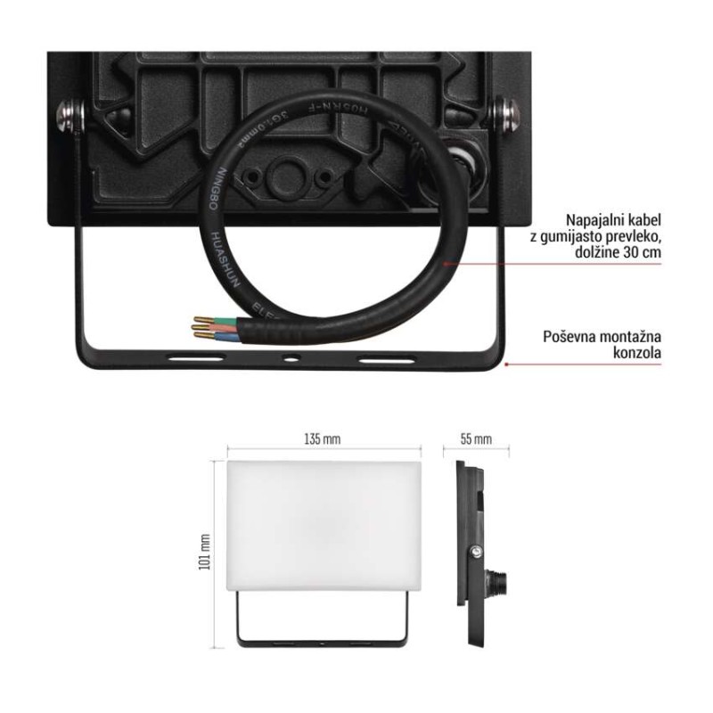 LED reflektor TAMBO, 20 W, 2000 lm, IP65, črna