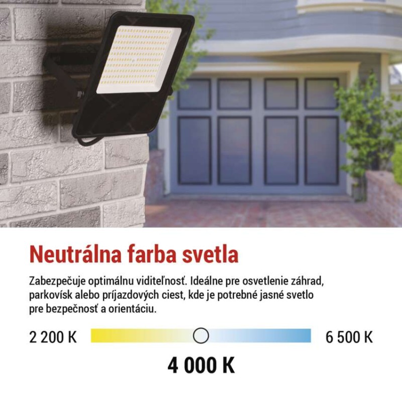 LED reflektor VISIO čierny, 100 W neutrálna biela