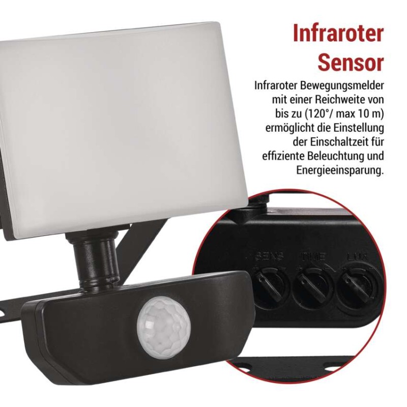 LED-Flutlicht TAMBO mit Bewegungssensor, 10 W, 1000 lm, schwarz