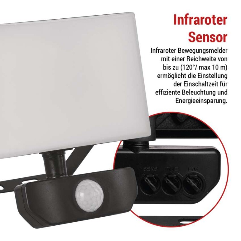 LED-Flutlicht TAMBO mit Bewegungssensor, 20 W, 2000 lm, schwarz
