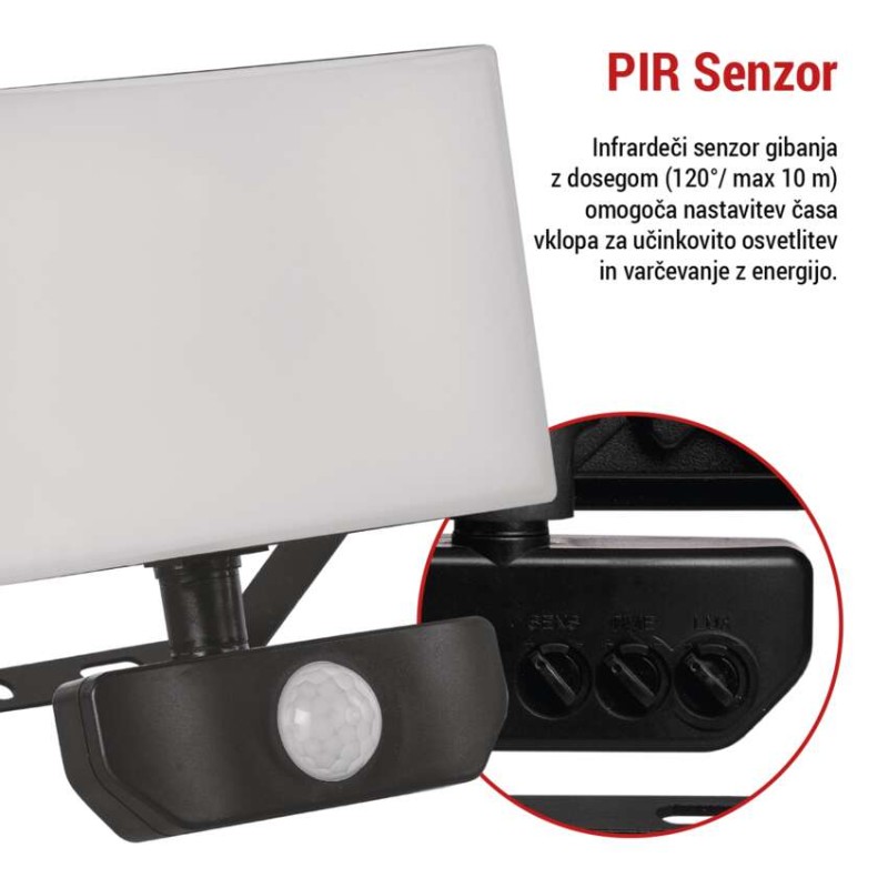 LED reflektor TAMBO s senzorjem gibanja, 20 W, 2000 lm, črn
