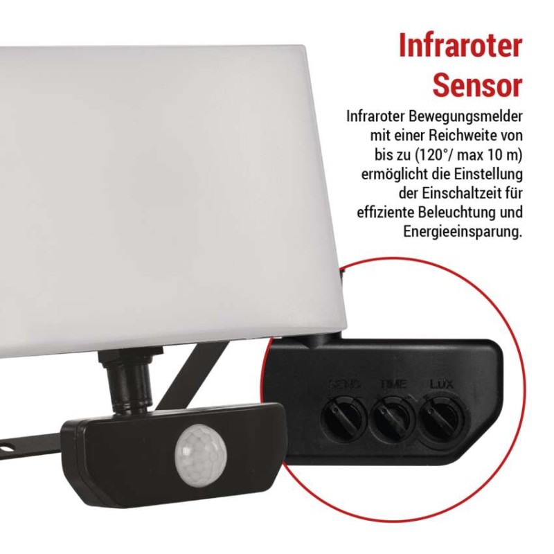 LED-Flutlicht TAMBO mit Bewegungssensor, 30 W, 3000 lm, schwarz