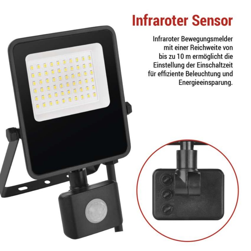 LED-Strahler VISIO mit Bewegungsmelder, 30 W, schwarz, neutral weiß
