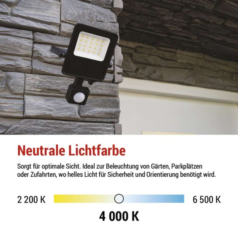 LED-Strahler VISIO mit Bewegungsmelder, 30 W, schwarz, neutral weiß