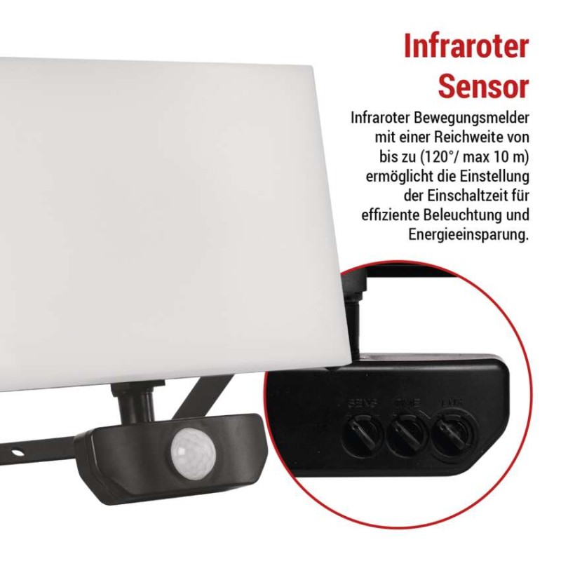 LED-Flutlicht TAMBO mit Bewegungssensor, 50 W, 5000 lm, schwarz