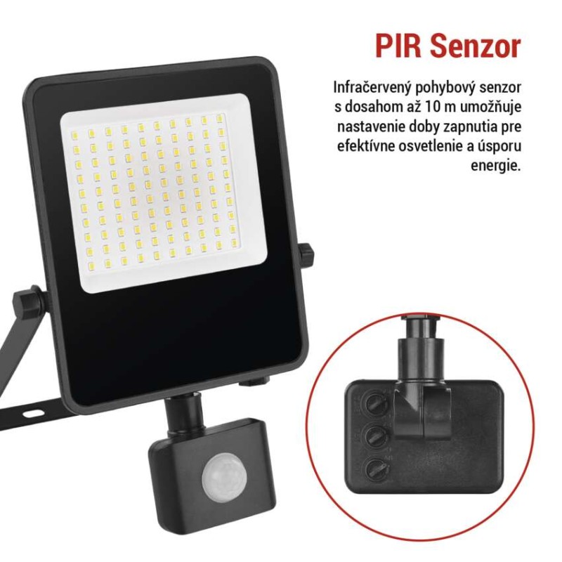 LED reflektor VISIO s pohybovým čidlom, 50 W, neutrálna biela, čierný