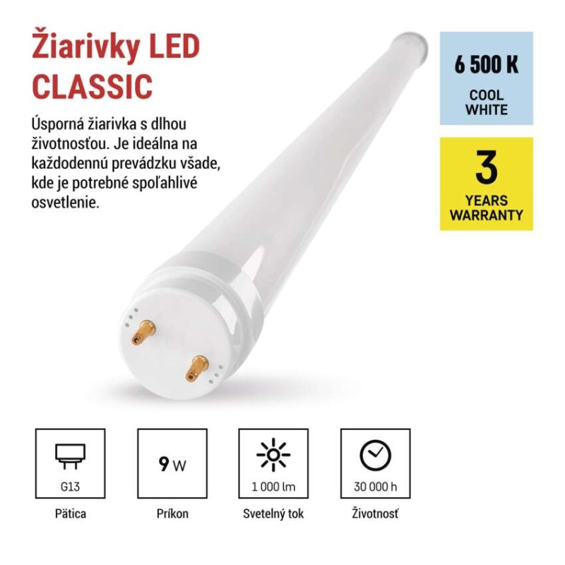   LED trubica T8 9 W 60 cm studená biela 25 ks