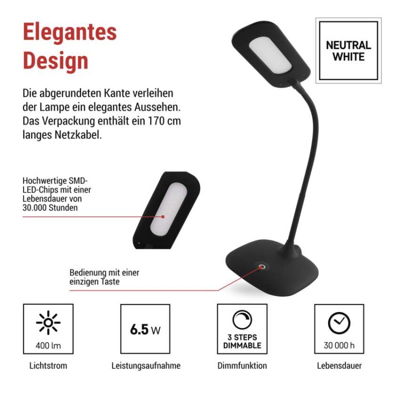 LED Schreibtischlampe STELLA, schwarz