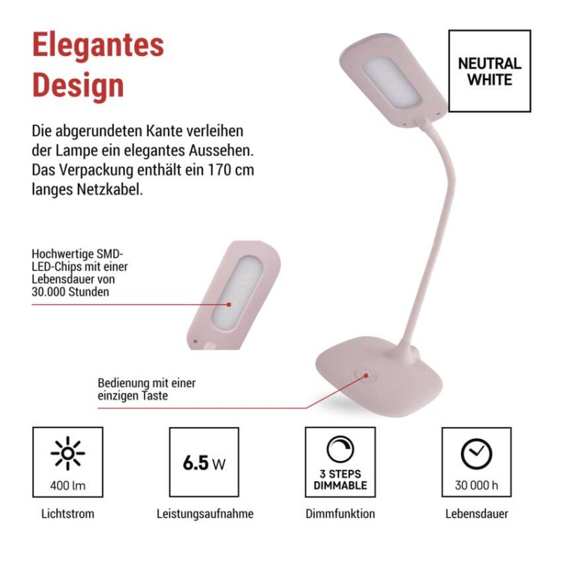 LED Schreibtischlampe STELLA, rosa
