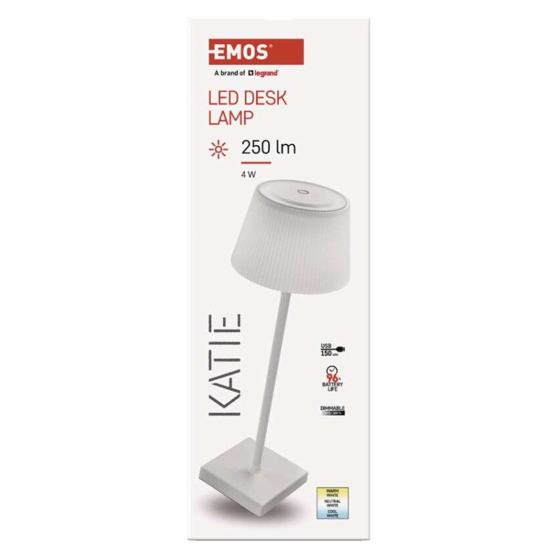 LED Schreibtischlampe KATIE, wiederaufladbar, weiss