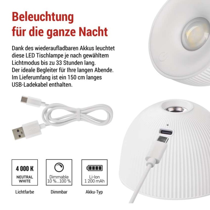 LED Schreibtischlampe SOPHIE, wiederaufladbar, weiss