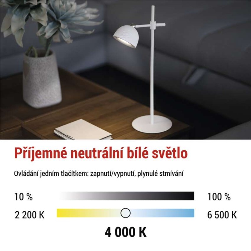 LED stolní lampa SOPHIE, nabíjecí, bílá