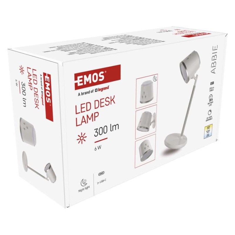 LED Schreibtischlampe ABBIE, wiederaufladbar, weiss