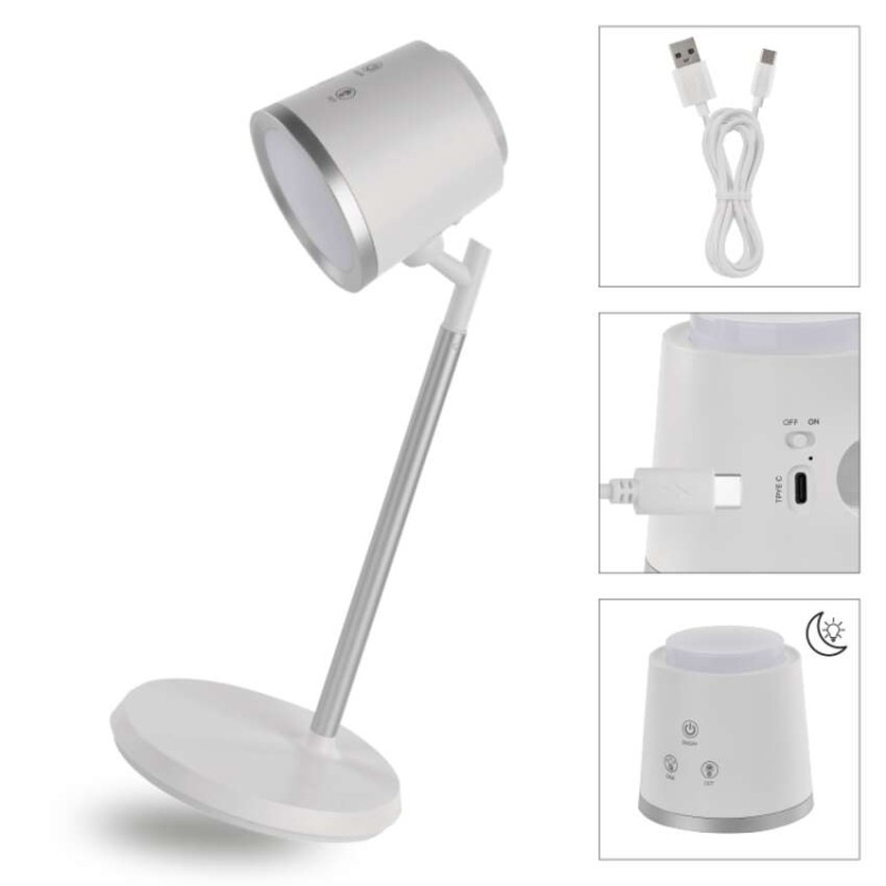 LED Schreibtischlampe ABBIE, wiederaufladbar, weiss