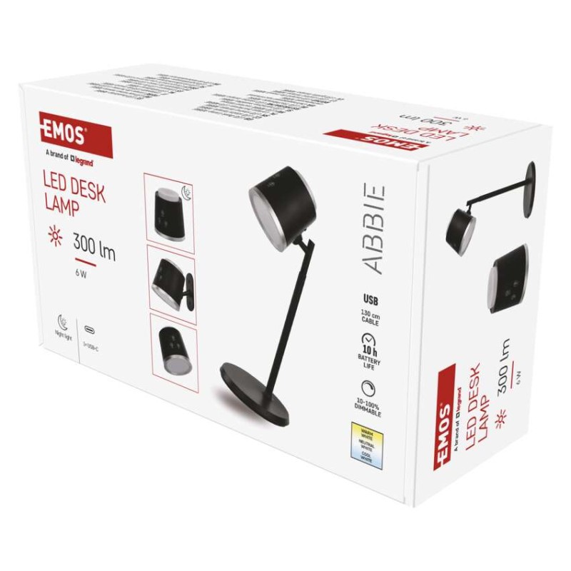 LED Schreibtischlampe ABBIE wiederaufladbar, schwarz