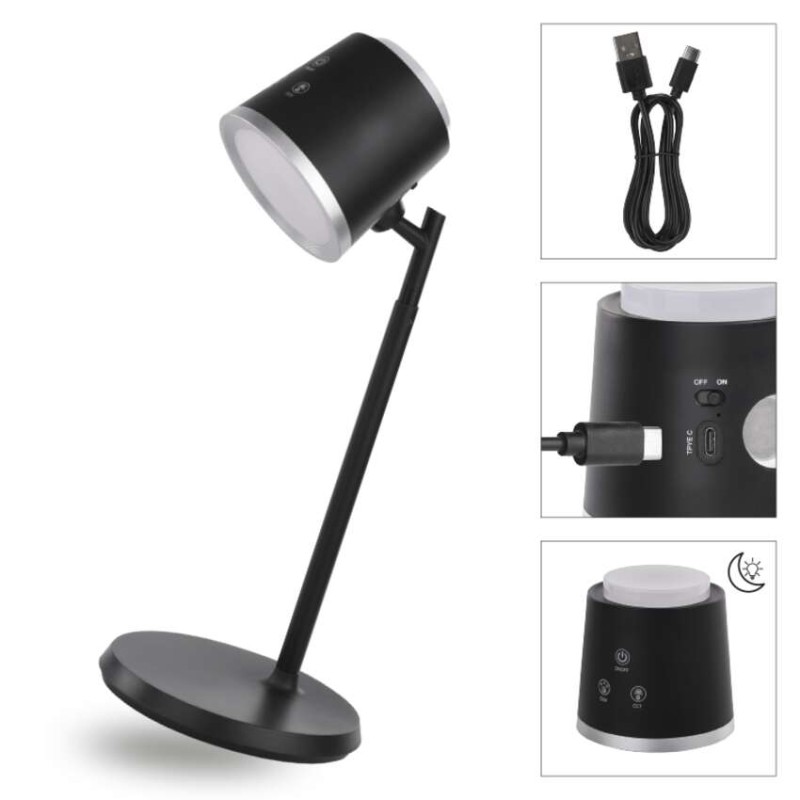 LED Schreibtischlampe ABBIE wiederaufladbar, schwarz