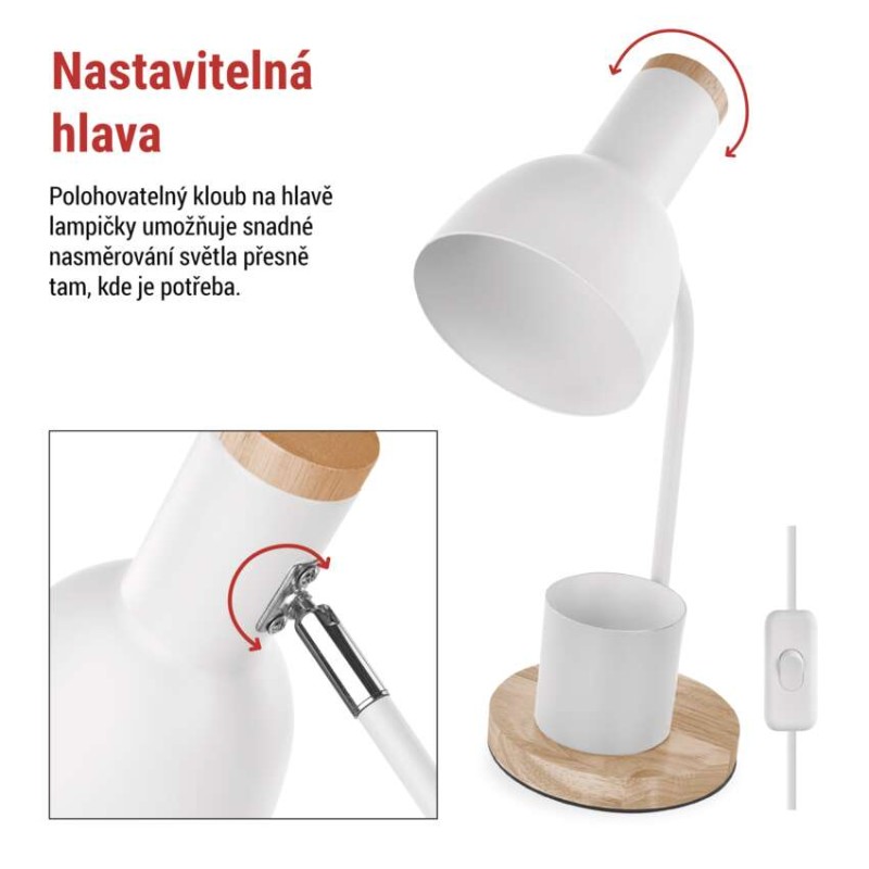 Stolní lampa POPPY na žárovku E27, bílá