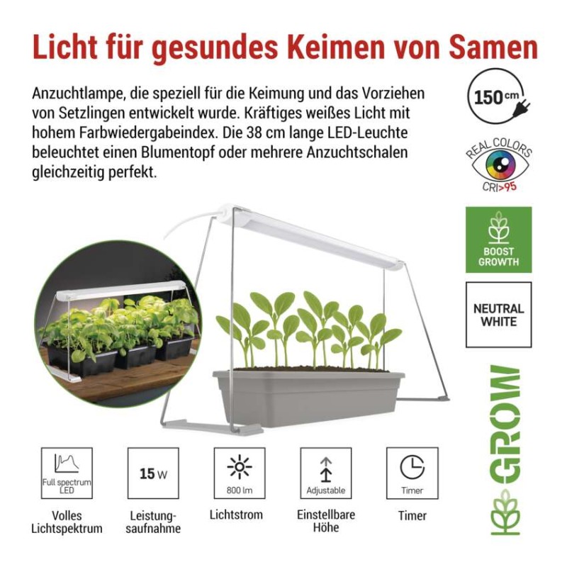Pflanzenlampe LED Vollspektrum für Aussaat, 28 LEDs, Zeitschaltuhr