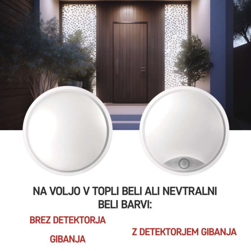 LED svetilo nadometno ZURI, okroglo, s senzorjem, 14W, nevtralno bela