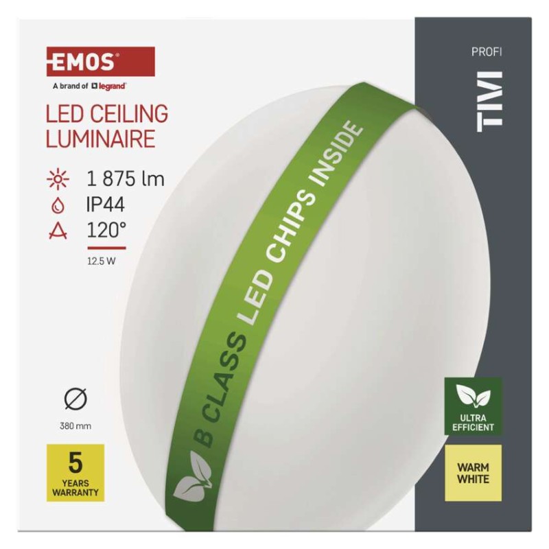 Oprawa sufitowa LED TIVI, B CLASS, okrągła biała 12,5W, IP44, ciepła biel