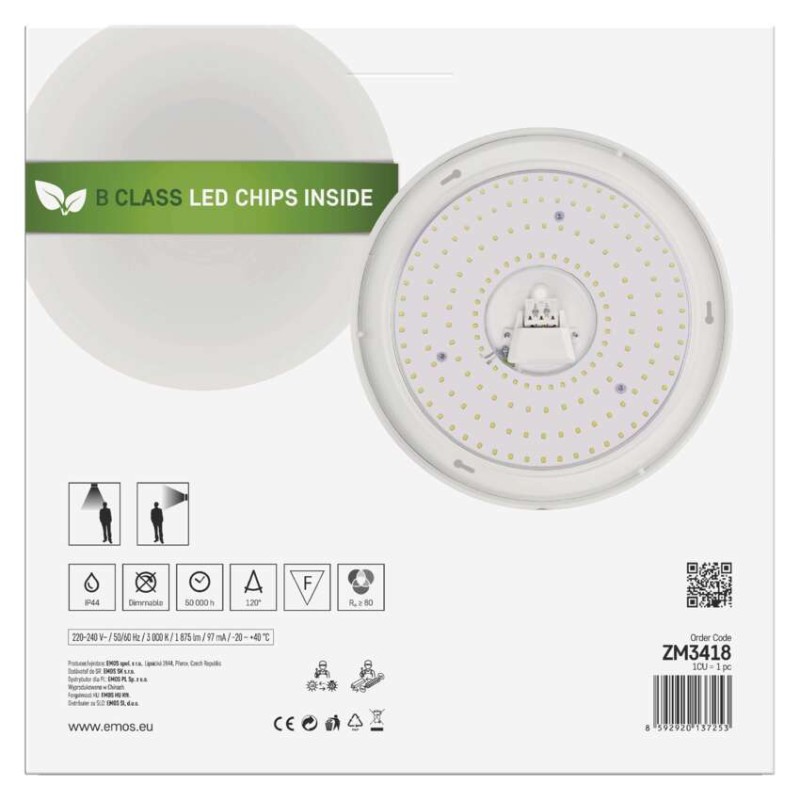 Oprawa sufitowa LED TIVI, B CLASS, okrągła biała 12,5W, IP44, ciepła biel