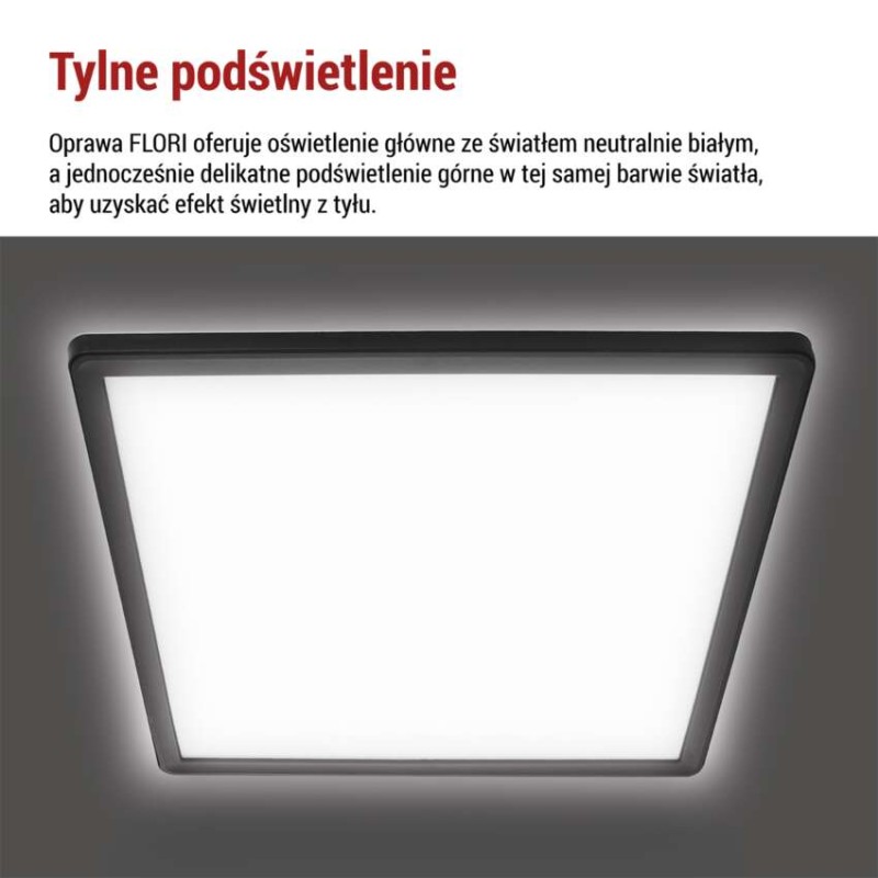 Oprawa LED FLORI kwadratowy, czarny, 18W, neutralna biel