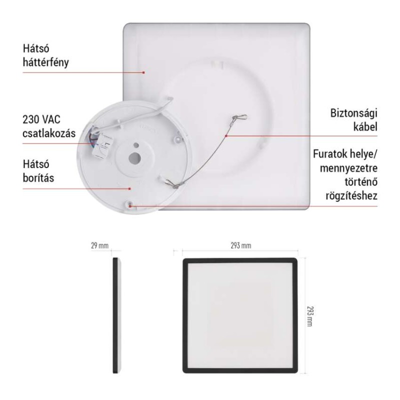LED felületi lámpatest FLORI négyzet, fekete, 18W, semleges fehér
