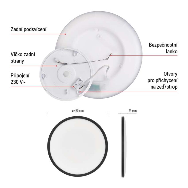 LED přisazené svítidlo FLORI kruhové, černé, 22W, neutrální bílá